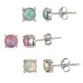 Glitzy Rocks Sterling Silver Multi-colored Created Opal Stud Earring Set