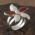 Sterling Silver 'Petals' Carnelian Floral Ring (Peru)