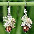 Pearl and Gemstone 'Cinnamon' Dangle Earrings (4-8 mm) (Thailand)