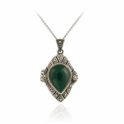 Glitzy Rocks Sterling Silver Marcasite and Agate Locket Necklace