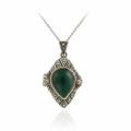 Glitzy Rocks Sterling Silver Marcasite and Agate Locket Necklace