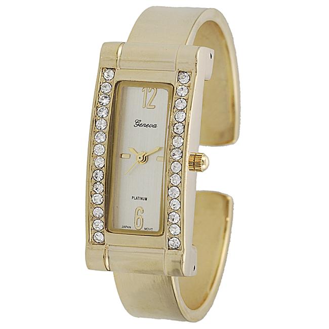 Geneva Women's 'Platinum' Rectangle Face Rhinestone Cuff Watch