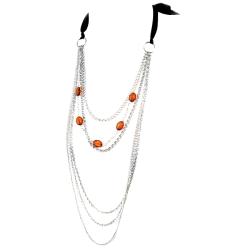 Silvertone Brown Bead Black Bow Layered Necklace