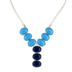 West Coast Jewelry Silvertone Turquoise and Purple Stones Drop Necklace