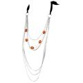 Silvertone Brown Bead Black Bow Layered Necklace