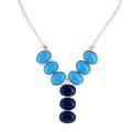 Silvertone Turquoise and Purple Stones Drop Necklace