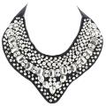 Black Felt Faceted Bead Bib Necklace