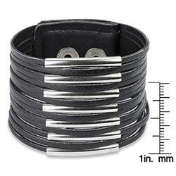 Black Leather and Steel Multi-strip Bracelet