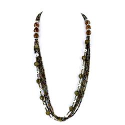 Silvertone Multi-strand Olive Bead Necklace