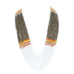 Orange, White, Blue and Green Bead Multi-strand Necklace
