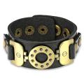 Goldplated Stainless Steel Buckled Leather Strap Bracelet