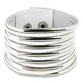 White Leather and Steel Multi-strip Strap Bracelet