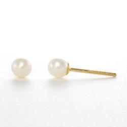 14k Yellow Gold Children's Pearl Birthstone Stud Earrings