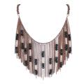 Bronze-colored Chain Link and Black Bead Bib Necklace