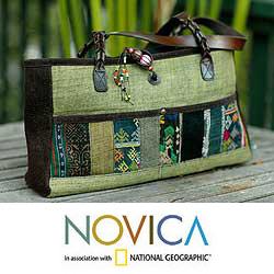 Cotton 'Forest Green' Medium Shoulder Bag (Thailand)