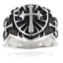 Stainless Steel Raised Cross Black Ring