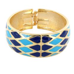 Goldtone and Blue/ Turquoise Enamel Diamond Design Cuff Bracelet