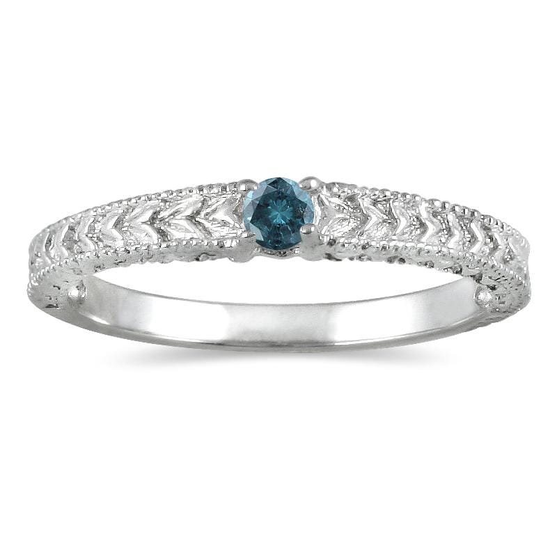 10k White Gold Blue Diamond Promise Ring (Blue, I1 I2)