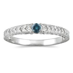 10k White Gold Blue Diamond Promise Ring (Blue, I1-I2)