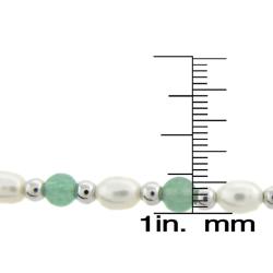 Sterling Silver Aventurine and Freshwater Pearl Heart Bracelet (4-5 mm)