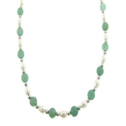 Sterling Silver Aventurine and Freshwater Pearl Necklace (4-5 mm)