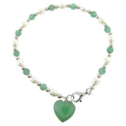 Sterling Silver Aventurine and Freshwater Pearl Heart Bracelet (4-5 mm)