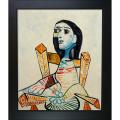 Picasso Paintings Seated Woman w/ New Age Black Finish Wood Frame Hand Painted Canvas Art