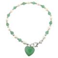 Sterling Silver Aventurine and Freshwater Pearl Heart Bracelet (4-5 mm)