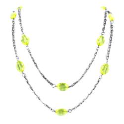Silvertone Double-strand Green Plastic Bead Necklace