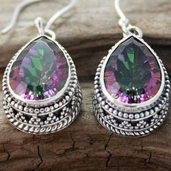 Sterling Silver Pear Drop Exotic Fire Quartz Bali Earrings (Indonesia)
