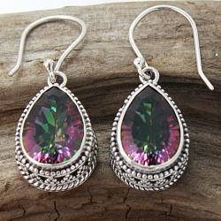 Sterling Silver Pear Drop Exotic Fire Quartz Bali Earrings (Indonesia)