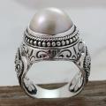 Sterling Silver Filigree Round Mabe Pearl Dome Ring (14 mm) (Indonesia)