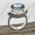 Sterling Silver Round Exotic Fire Quartz Detailed Band Ring (Indonesia)
