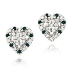 Sterling Silver 1/8ct TDW Blue Diamond Heart Earrings