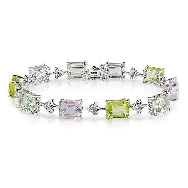 Miadora 14k White Gold Multi gemstone and Diamond Tennis Bracelet