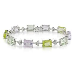 14k White Gold Multi-gemstone and Diamond Tennis Bracelet