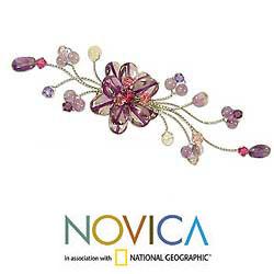 Stainless Steel 'Lilac Bouquet' Amethyst Brooch (Thailand)