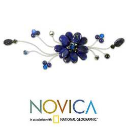 Stainless Steel 'Blue Bouquet' Lapis Lazuli Brooch (Thailand)