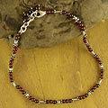Sterling Silver 'Crimson Trios' Garnet Beaded Anklet (India)
