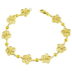 14k Yellow Gold Diamond-cut Filigree Flower Bracelet