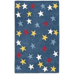 Handmade Novelty Stars Blue Wool Rug (2'6 x 4')