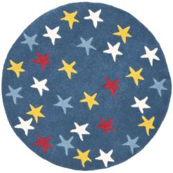 Handmade Novelty Stars Blue Wool Rug (3' Round)