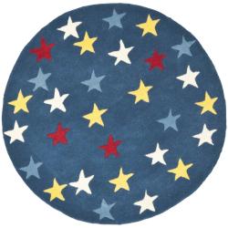 Handmade Novelty Stars Blue Wool Rug (4' Round)