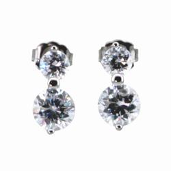 Silvertone Double Solitaire Cubic Zirconia Stud Earrings