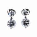 Silvertone Double Solitaire Cubic Zirconia Stud Earrings