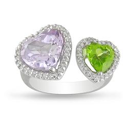14k White Gold Multi-gemstone and 1/5ct TDW Diamond Ring (H-I, I1-I2)