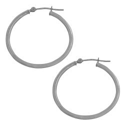 10k White Gold Polished Tube Hoop 27-mm Earrings