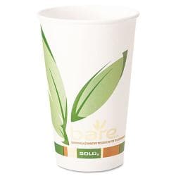 Case of 1,000 SOLO Bare PCF Paper White/Green 16-ounce Hot Drink Cups
