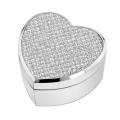 Glitter Heart Silver Nickel Jewelry Box with Black Velvet Lining