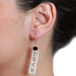 Silvertone and Acrylic Cutout 'Love' Dangle Earrings